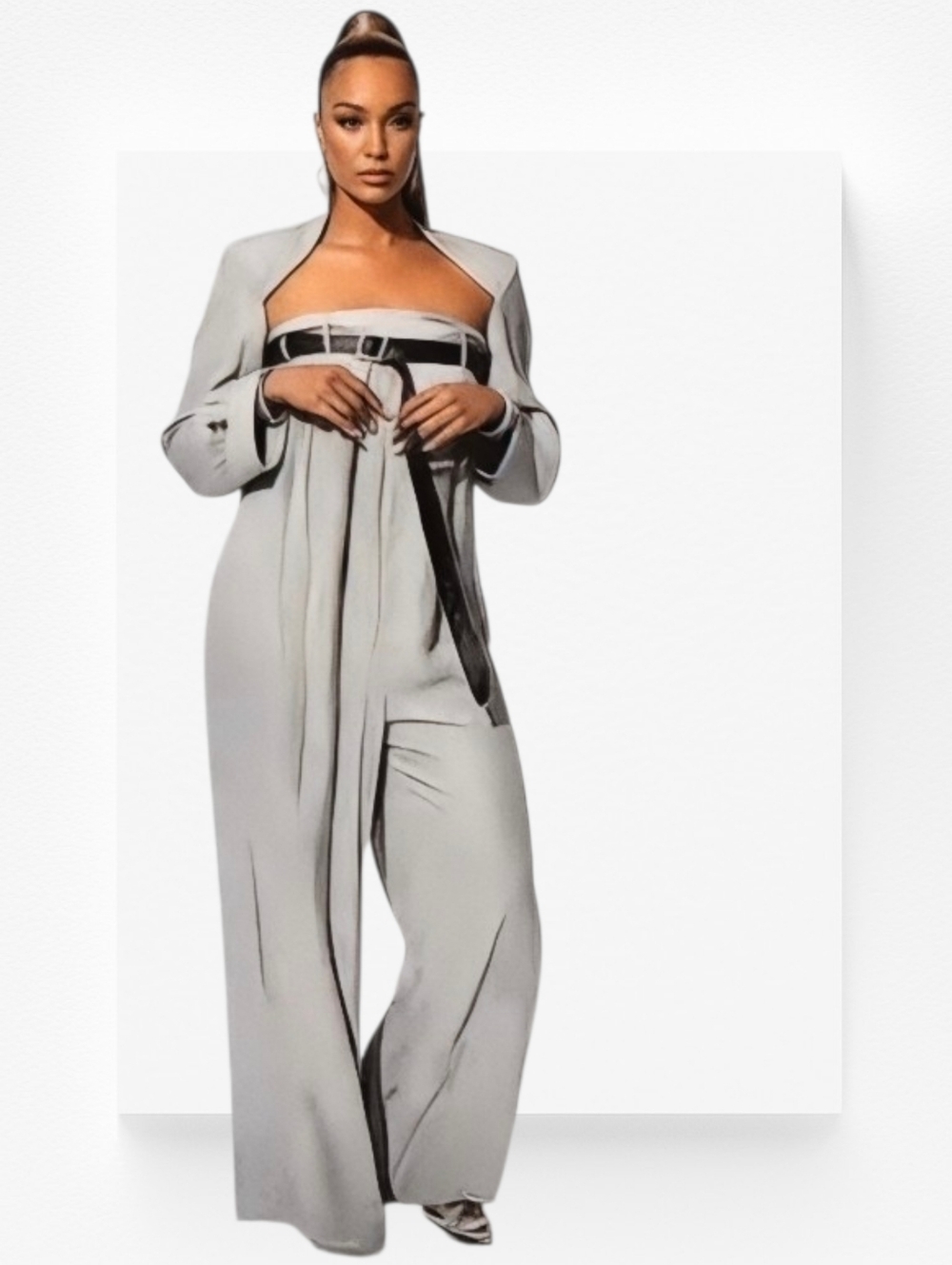 Strapless Wide-Leg Jumpsuit w/ Cinching Accents ▪︎ Curvy ▪︎ Slate ▪︎ XXL - Picture 16 of 16